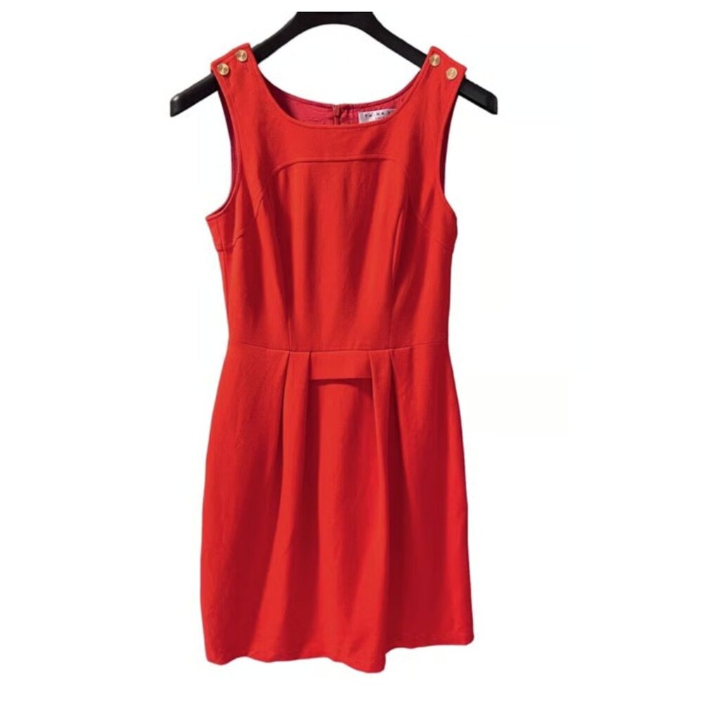 Trina Turk Classic Vibrant Red Gold Button Sleeveless Sheath Dress size 6